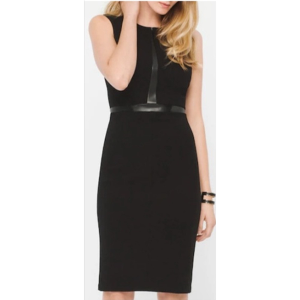 WHBM Black Leather Trim Shift Dress Size 2 NEW